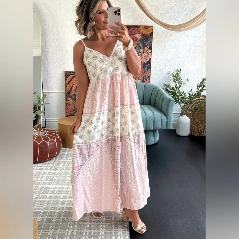 ROSETTE PETAL MAXI DRESS, LIGHT PINK By POL, NWT, M